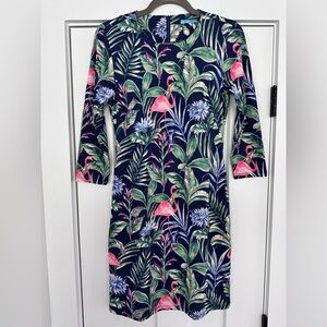 J. McLaughlin Sophia Flamingo Palm Floral Print Catalina Dress